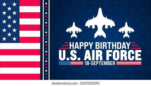 US Air Force birthday background or banner design template. Holiday concept. Template for background, banner, card, poster, placard, design template with unique shapes with standard color.