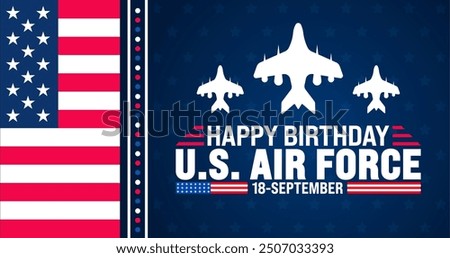 US Air Force birthday background or banner design template. Holiday concept. Template for background, banner, card, poster, placard, design template with unique shapes with standard color.