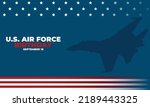 us air force birthday greeting vector design, silhouette of jet and flag on dark blue background, observed september 8th