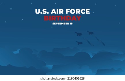 US air force birthday greeting with silhouette of plane and clouds on dark blue background