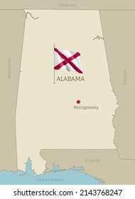 US, AL State highly detailed map with the flag. Editable map of USA Federal State with territory borders, political or geographical design vector illustration