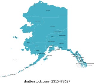 US Alaska map with 27 Boroughs’ Names and Boundaries, all text in one layer could be hidden