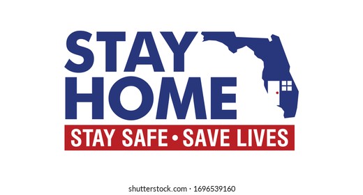 US America, Florida State Map with Window and Door. Symbol of Stay Home, Stay Safe, Stay Lives. Campaign of Coronavirus Against. Covid-19 Vector Illustration.