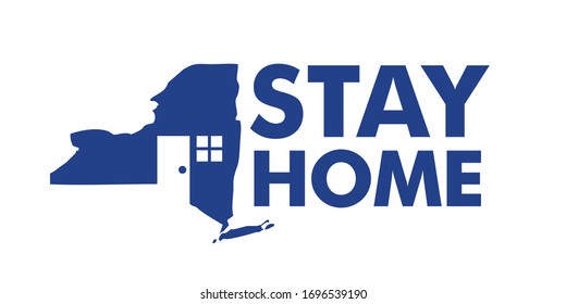 US America, New York State Map with Window and Door. Symbol of Stay Home, Stay Safe, Stay Lives. Campaign of Coronavirus Against. Covid-19 Vector Illustration.