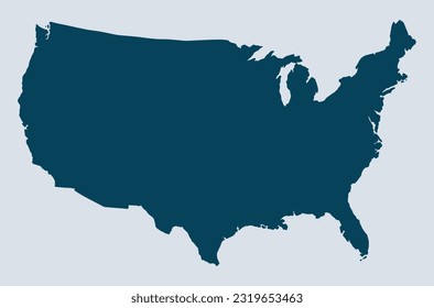 Silueta del estado de Estados Unidos monocroma con fronteras nacionales de Estados Unidos para diseño de mapas políticos o Día de la Independencia ilustración vectorial