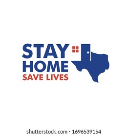 Estados Unidos, Texas State Map with Window and Door. Símbolo de quedarse en casa, estar a salvo, vivir. Campaña contra Coronavirus. Ilustración de vectores Covid-19.