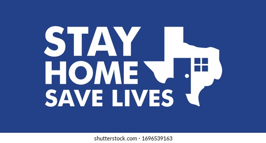 US America, Texas State Map with Window and Door. Symbol of Stay Home, Stay Safe, Stay Lives. Campaign of Coronavirus Against. Covid-19 Vector Illustration.