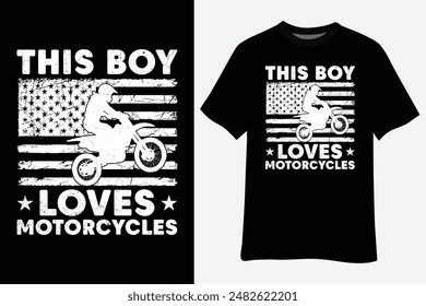 US American Flag Motorcycle Gift For Boys Motor Bike Gift For Kids T-shirt Design