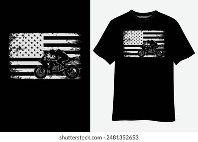 US American Flag Patriotic Biker Motorcycle T-Shirt Design