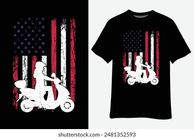 US American Flag Patriotic Cool Biker Motorcycle T-Shirt Design