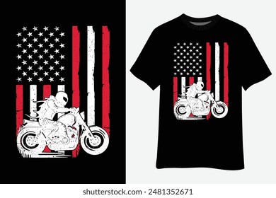 US American Flag Patriotic Cool Biker Motorcycle T-Shirt Design