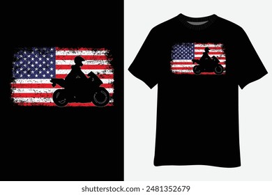 US American Flag Patriotic Cool Biker Motorcycle T-Shirt Design