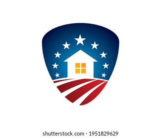 Us American Housing Real Esate With Stripped Red Band And Stars