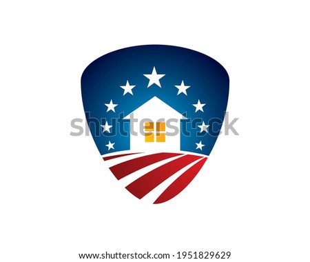 us american housing real esate with stripped red band and stars