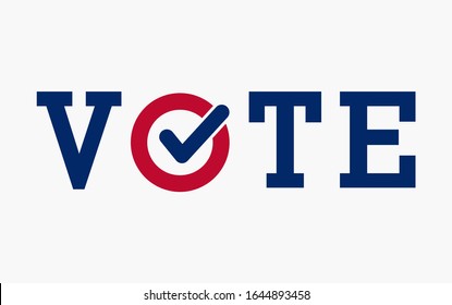 US American presidential election 2020. Vote word with check mark symbol inside, 2020 United States of America Presidential Election