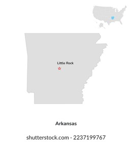 US American State of Arkansas. USA state of Arkansas county map outline on white background. Vector illustration.