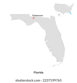 US American State of Florida. Usa state of Florida county map outline on white background. Vector illustration.