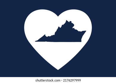 US American State Inside The Heart Shape. Virginia State. Patriotic Heart Symbol. Love America Symbol. Vector Illustration