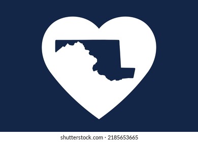 US American State Inside The Heart Shape. Maryland State. Patriotic Heart Symbol. Love America Symbol. Vector Illustration