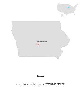 US American State of Iowa. USA state of Iowa county map outline on white background.