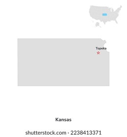 US American State of Kansas. USA state of Kansas county map outline on white background.