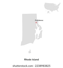 Estados Unidos-Estados Unidos de la isla Rhode. Esquema del mapa del estado de la isla de Rhode en EE.UU. sobre fondo blanco.