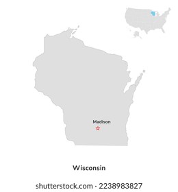 US American State of Wisconsin. USA state of Wisconsin county map outline on white background.