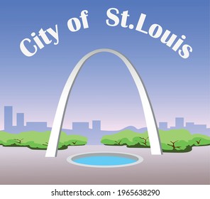 US Architecture. Poster City of  Saint Louis. Gateway Arch. Vector art illustration