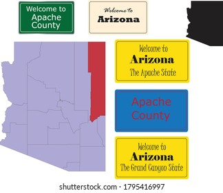 US Arizona State, Apache County Map And Road Sign, Vector Illustration