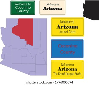 US Arizona state, Coconino County map and road sign, vector illustration