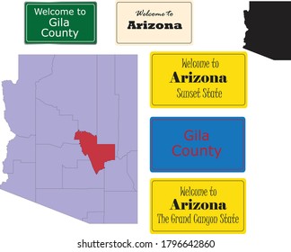 US Arizona state, Gila County map and road sign, vector illustration