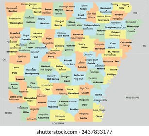 US Arkansas State Map with 75 counties