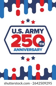 U.S. Army 250th birthday. Anniversary. United States Army Day in June. American military holiday. American flag. Patriotic design. Vector Illustration