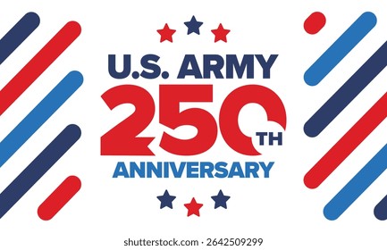 U.S. Army 250th birthday. Anniversary. United States Army Day in June. American military holiday. American flag. Patriotic design. Vector Illustration