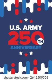 U.S. Army 250th birthday. Anniversary. United States Army Day in June. American military holiday. American flag. Patriotic design. Vector Illustration