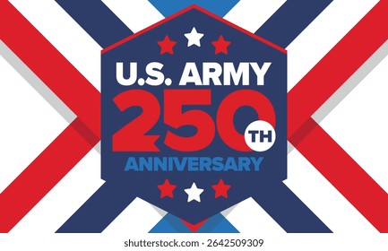 U.S. Army 250th birthday. Anniversary. United States Army Day in June. American military holiday. American flag. Patriotic design. Vector Illustration