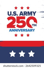 U.S. Army 250th birthday. Anniversary. United States Army Day in June. American military holiday. American flag. Patriotic design. Vector Illustration