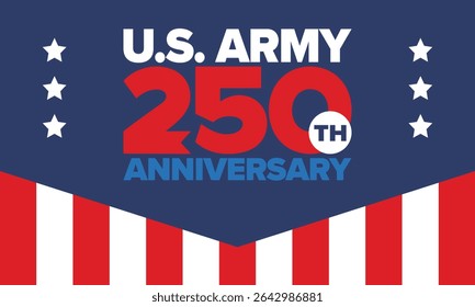 250º aniversário do Exército dos EUA. Aniversário. Dia do Exército dos Estados Unidos em junho. Feriado militar americano. Bandeira americana. Design patriótico. Ilustração de vetor