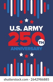 U.S. Army 250th birthday. Anniversary. United States Army Day in June. American military holiday. American flag. Patriotic design. Vector Illustration