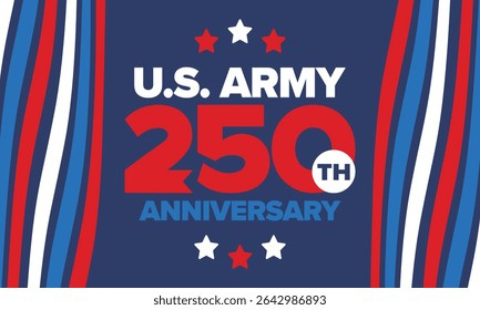 U.S. Army 250th birthday. Anniversary. United States Army Day in June. American military holiday. American flag. Patriotic design. Vector Illustration