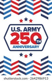 U.S. Army 250th birthday. Anniversary. United States Army Day in June. American military holiday. American flag. Patriotic design. Vector Illustration