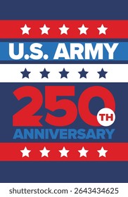 U.S. Army 250th birthday. Anniversary. United States Army Day in June. American military holiday. American flag. Patriotic design. Vector Illustration