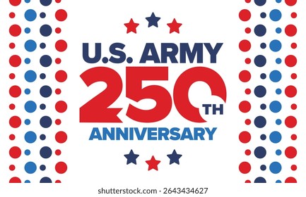 U.S. Army 250th birthday. Anniversary. United States Army Day in June. American military holiday. American flag. Patriotic design. Vector Illustration