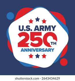 U.S. Army 250th birthday. Anniversary. United States Army Day in June. American military holiday. American flag. Patriotic design. Vector Illustration