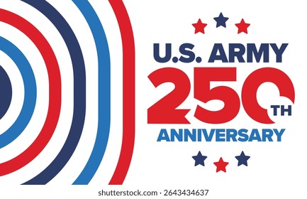 U.S. Army 250th birthday. Anniversary. United States Army Day in June. American military holiday. American flag. Patriotic design. Vector Illustration