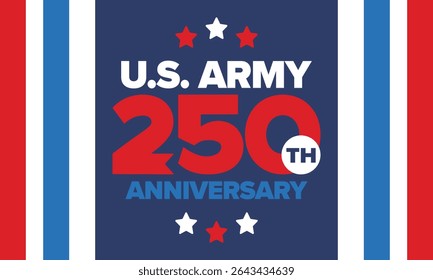U.S. Army 250th birthday. Anniversary. United States Army Day in June. American military holiday. American flag. Patriotic design. Vector Illustration