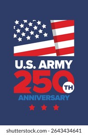 U.S. Army 250th birthday. Anniversary. United States Army Day in June. American military holiday. American flag. Patriotic design. Vector Illustration