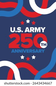 U.S. Army 250th birthday. Anniversary. United States Army Day in June. American military holiday. American flag. Patriotic design. Vector Illustration