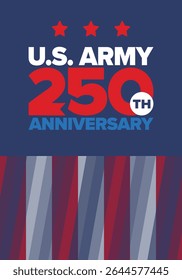 250º aniversário do Exército dos EUA. Aniversário. Dia do Exército dos Estados Unidos em junho. Feriado militar americano. Bandeira americana. Design patriótico. Ilustração de vetor