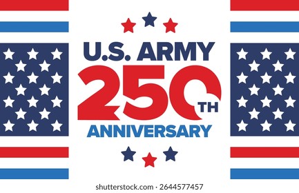 250º aniversário do Exército dos EUA. Aniversário. Dia do Exército dos Estados Unidos em junho. Feriado militar americano. Bandeira americana. Design patriótico. Ilustração de vetor